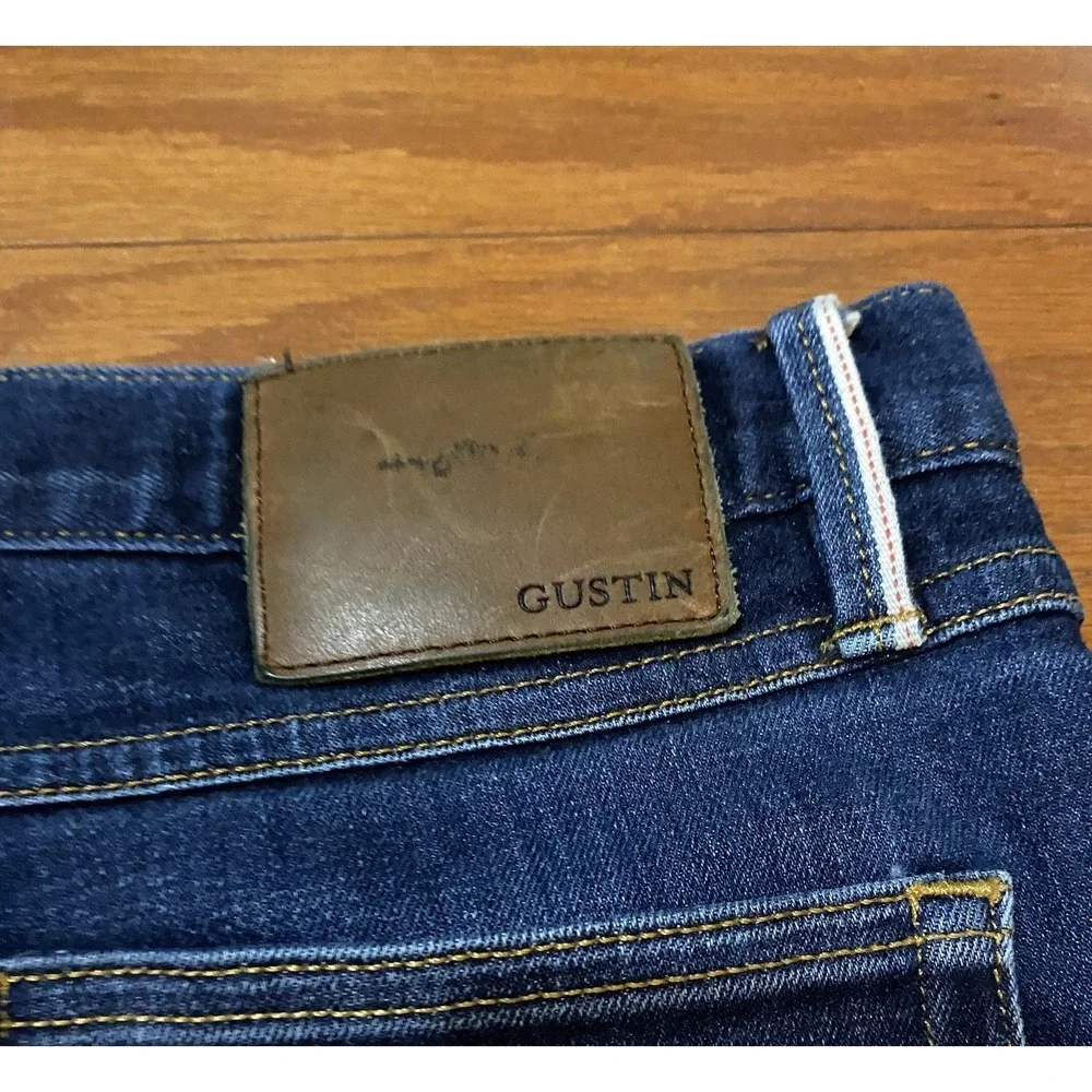 Gustin Selvedge Denim Jeans California Raw Button Fly Straight Men 35 *ReadFlaws